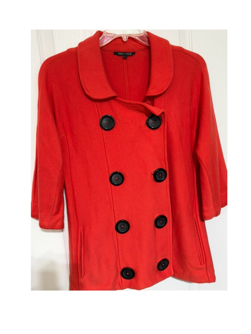NIC+ZOE Red Double-Breasted Short Peacoat with Black Buttons